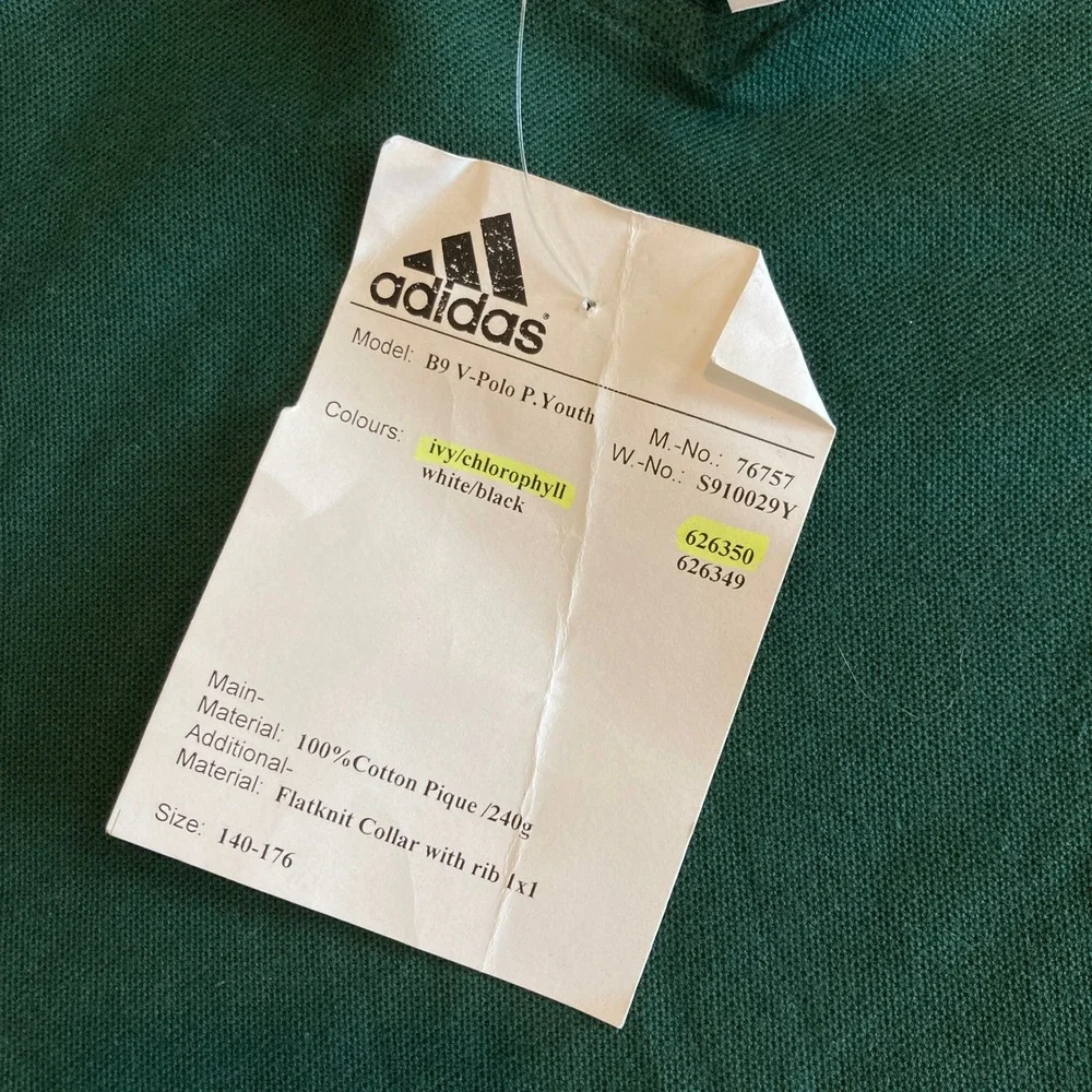 NEW Adidas Golf Youth Medium V-Polo Shirt Green Chlorophyll Ivy Cotton Pique NWT